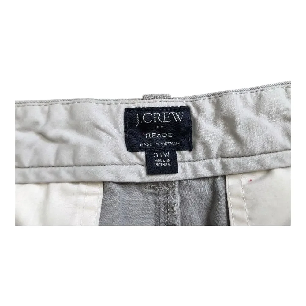 J Crew Reade Shorts Mens 31W Gray Chino 100% Cotton Flat Front Casual Preppy